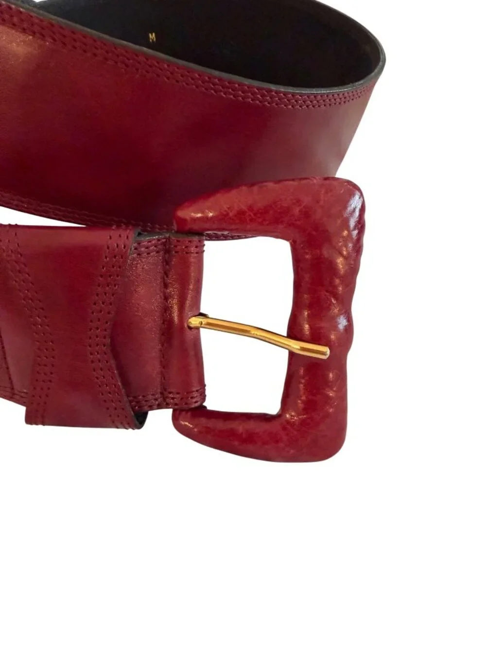 Leather Wide Waist Statement Womens Belt Size Medium Burgundy Boho-Chic